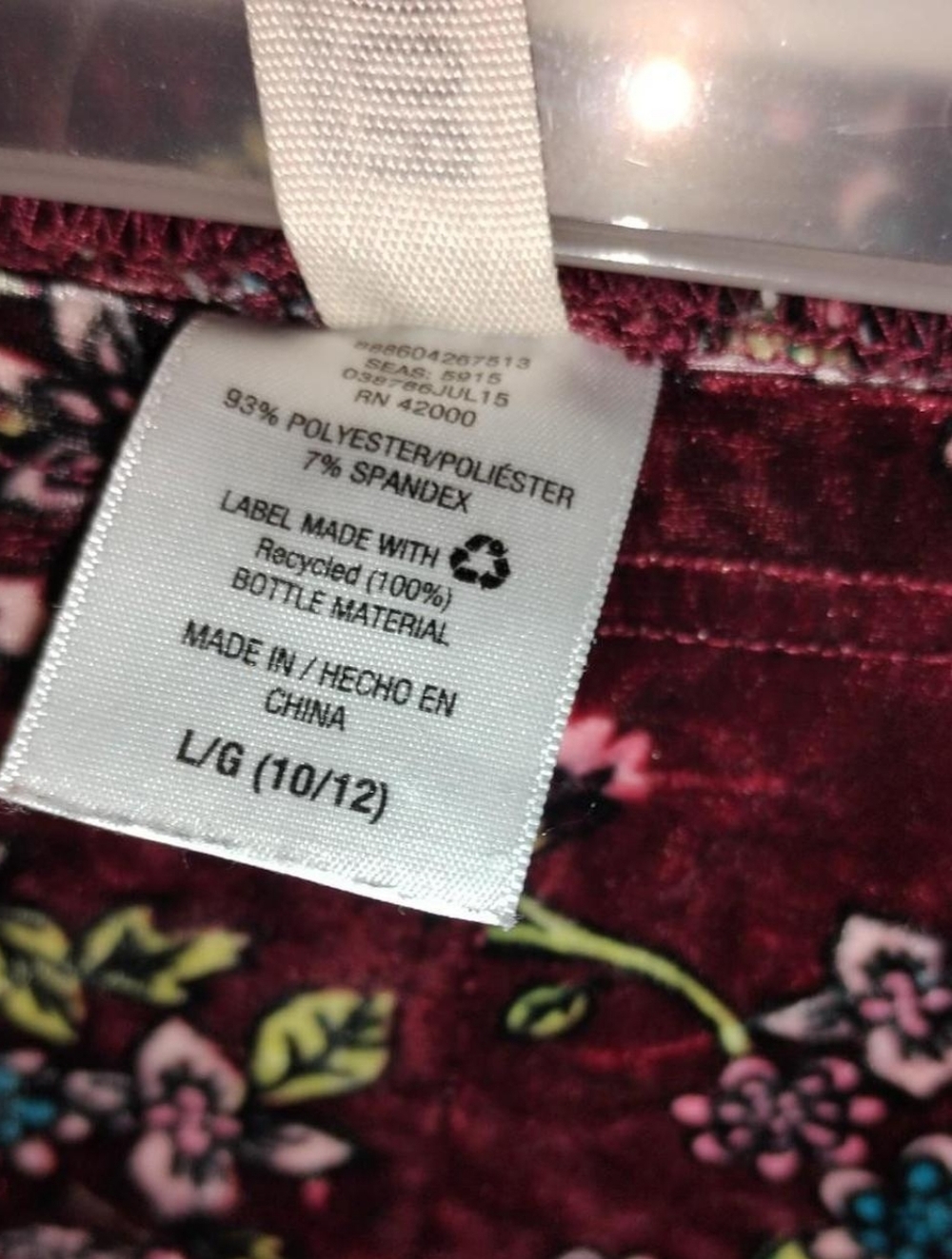 Route 66 Girls Floral Velvet Leggings Size L (10/12) Burgundy Pink Teal - Picture 4 of 5